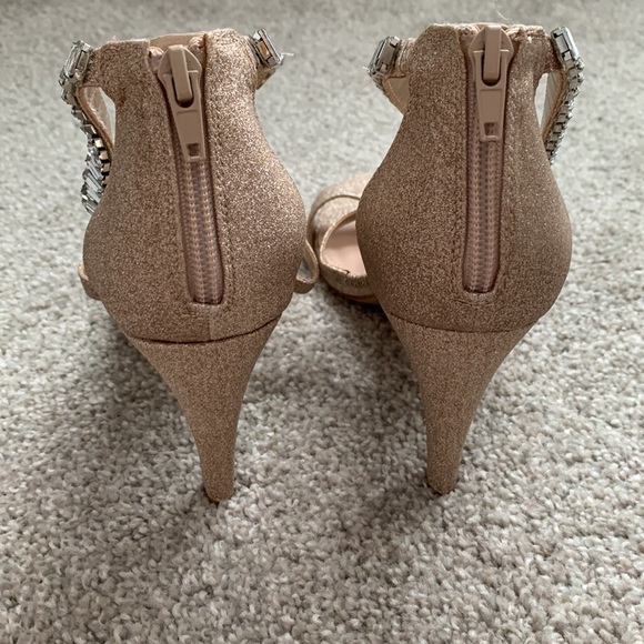 Brand New-Never Worn Glittery Rose Gold High Heels with Rhinestone T-Strap! - Picture 2 of 6